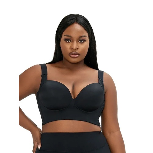 38/85E Black Plus-Size Seamless Underwire Bra - Lift & Support Deep V Sports Back Design - Main Image