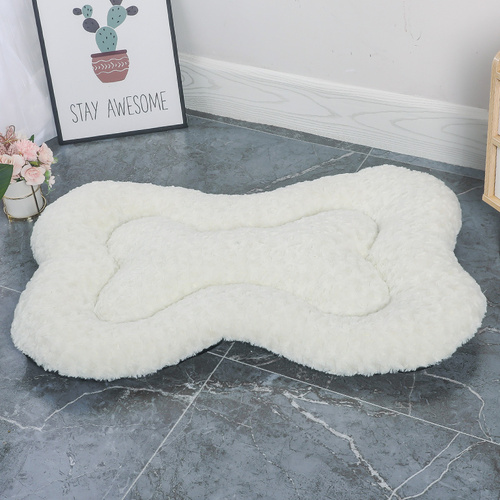 L White Rose Velvet Fish Scale Pet Bed - Creative Bone-Shaped Soft and Cozy Dog & Cat Nest - Main Image