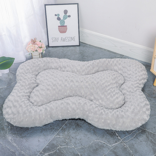 M Grey Rose Velvet Fish Scale Pet Bed - Creative Bone-Shaped Soft and Cozy Dog & Cat Nest - Main Image