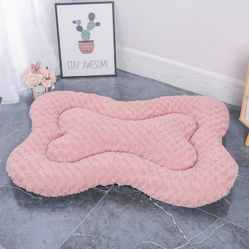 S Pink Rose Velvet Fish Scale Pet Bed - Creative Bone-Shaped Soft and Cozy Dog & Cat Nest - Main Image