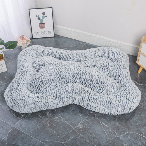 S Blue-grey Rose Velvet Fish Scale Pet Bed - Creative Bone-Shaped Soft and Cozy Dog & Cat Nest - Main Image