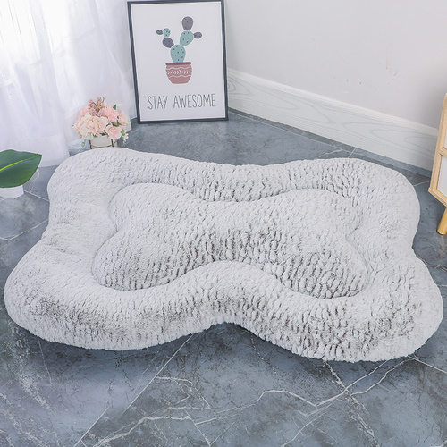 S Coffee Rose Velvet Fish Scale Pet Bed - Creative Bone-Shaped Soft and Cozy Dog & Cat Nest - Main Image