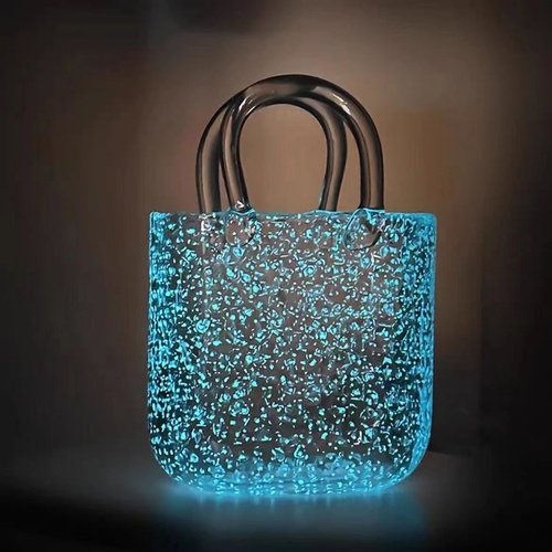 Small Tote Bubble Bag Luminous INS-Style Glass Vase Modern Minimalist Hydroponic Flower Holder Creative Desktop Decorative Floral Arrangement - Main Image