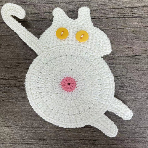 White Cat Butt Coasters 3-Piece Set - Cute Knitted Drink Coasters for Cat Lovers - Main Image