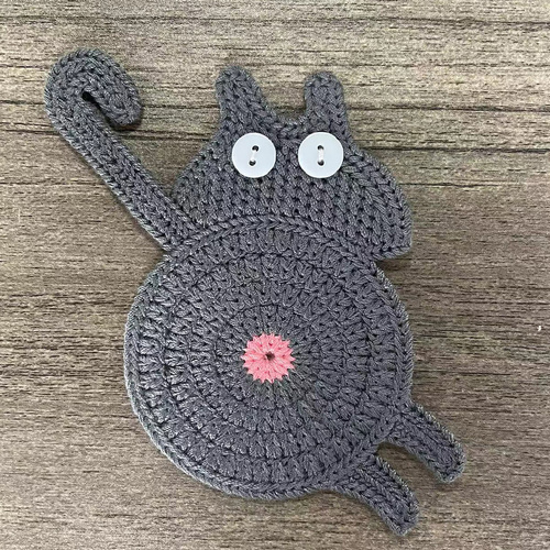 Grey Cat Butt Coasters 3-Piece Set - Cute Knitted Drink Coasters for Cat Lovers - Main Image