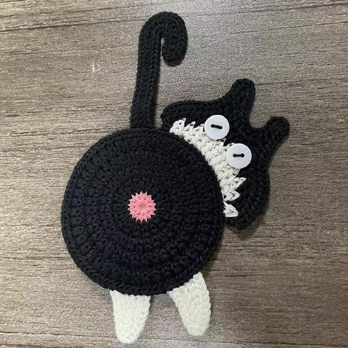 Black-white Cat Butt Coasters 3-Piece Set - Cute Knitted Drink Coasters for Cat Lovers - Main Image