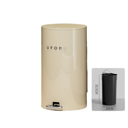 Cream white round (iron) double open trash can 15 liters 22.5cm * 39cm (inner container 20 * 35.5) - Main Image