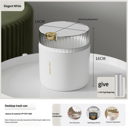 White desktop trash can (standard 1-roll garbage bag) 14cm * 15cm (including button) * 16cm - Main Image