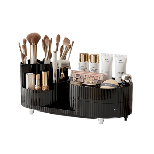 Rotating cosmetics storage box, two-layer black - Main Image