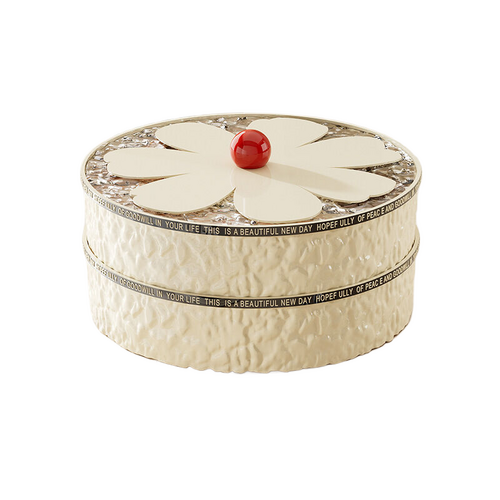 Flower shaped grid with lid dried fruit box, two-layer cream white - Main Image