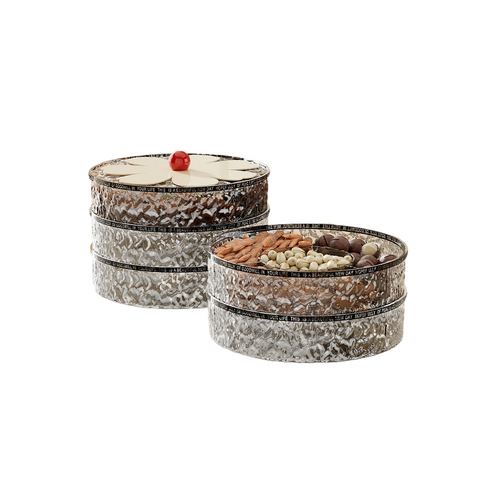 Flower shaped grid with lid dried fruit box, two-layer transparent grey - Main Image