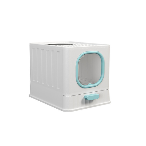 Plastic folding fully enclosed cat litter box blue 38 * 51 * 39CM - Main Image