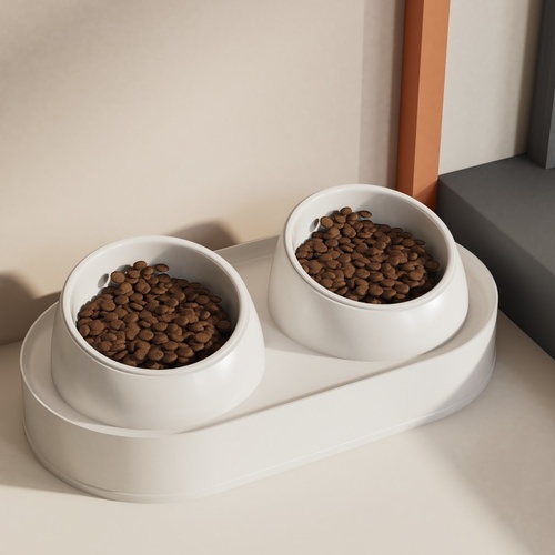 Cat slanted mouth bowl ceramic double bowl white 40 * 22 * 12CM - Main Image