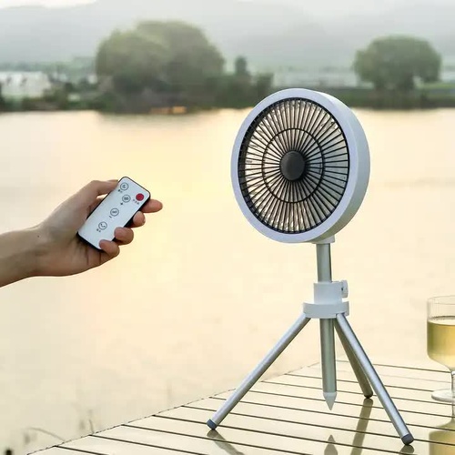 White Portable Outdoor Tripod Fan – USB Rechargeable Camping Fan with Remote Control, Folding & Adjustable for Outdoor Activities and Travel - Main Image