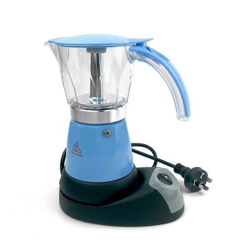 Blue Electric Moka Coffee Maker Espresso Machine Italian Classic 6 Cups Auto Power - Main Image
