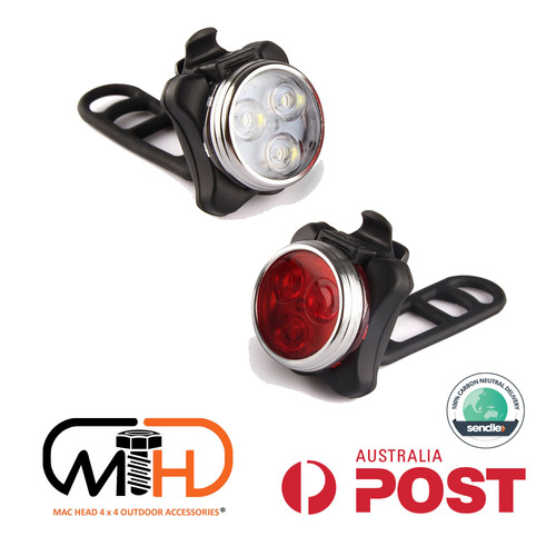 Waterproof Bicycle Bike Lights Front Rear Tail Light Lamp USB Rechargeable IPX4 - Main Image