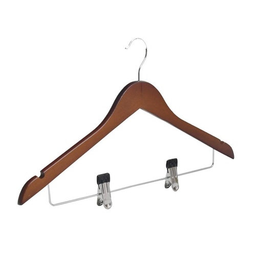 Cherry Wood Normal Cloth Hanger With 2 Clips - Main Image