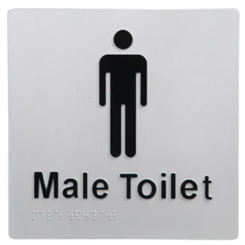 Male Toilet Braille Sign Silver / Black - Main Image