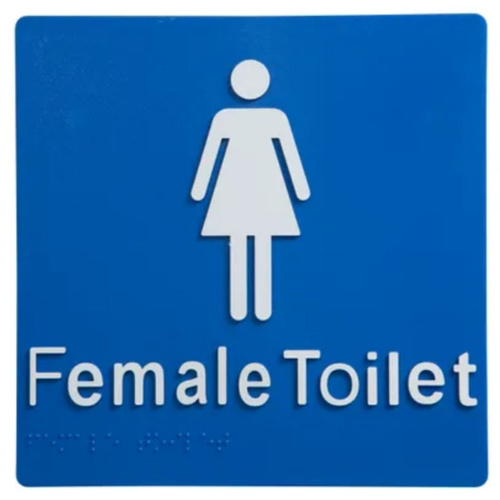 Female Toilet Braille Sign Blue / White - Main Image