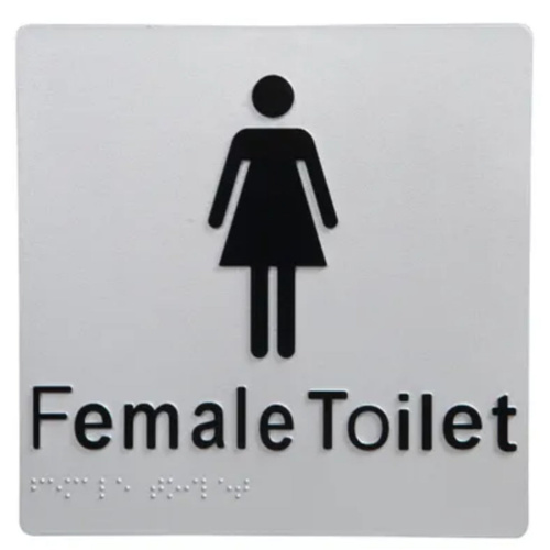 Female Toilet Braille Sign Silver / Black - Main Image