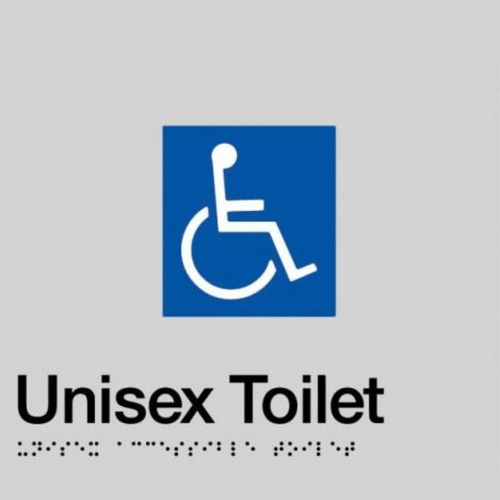 Unisex Disabled Toilet Braille Sign Silver / Black - Main Image