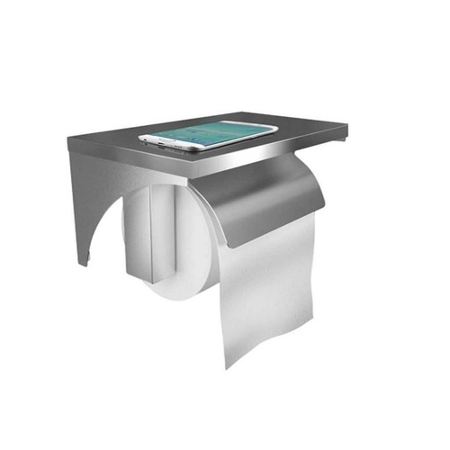 Stainless Steel Toilet Roll Holder With Shelf - Main Image