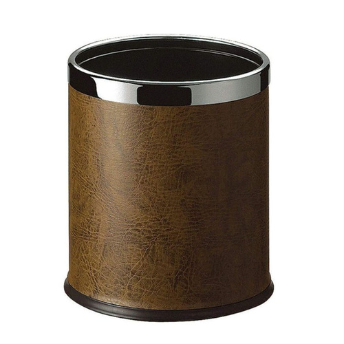 Round Leatherette Brown Room Bin - Main Image