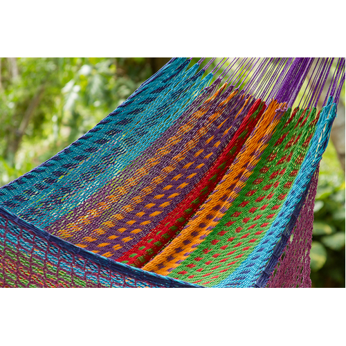 Outdoor undercover cotton Mayan Legacy hammock with hand crocheted tassels King Size Colorina - Main Image