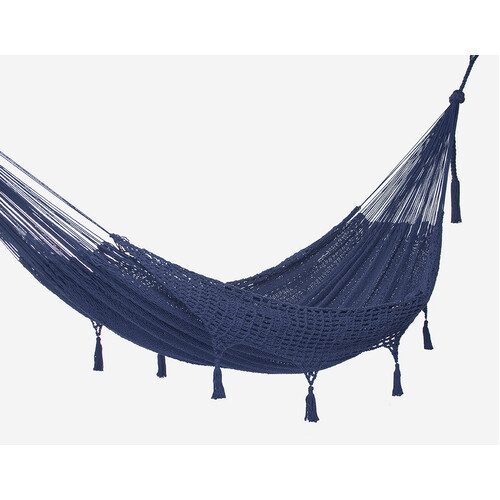 Outdoor undercover cotton Mayan Legacy hammock with hand crocheted tassels Queen Size Blue - Main Image