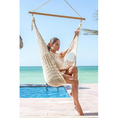 Mayan Legacy Extra Large Outdoor Cotton Mexican Hammock Chair in Cream Colour - Main Image