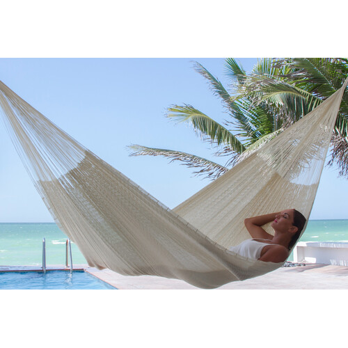 Mayan Legacy Queen Size Super Nylon Mexican Hammock in Cream Colour - Main Image