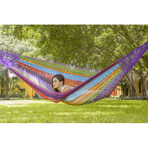 Mayan Legacy Queen Size Outdoor Cotton Mexican Hammock in Colorina Colour - Main Image