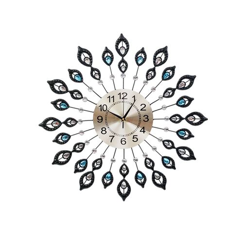 Artiss 60cm Wall Clock Large 3D Peacock Crystal Silver - Main Image