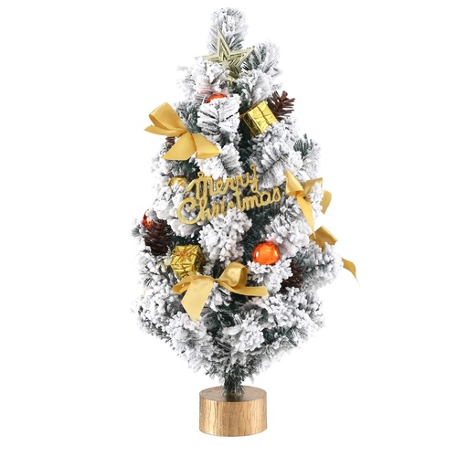 Jingle Jollys Tabletop Christmas Tree 60CM Snowy Xmas Tree Tree Topper Ornaments - Main Image