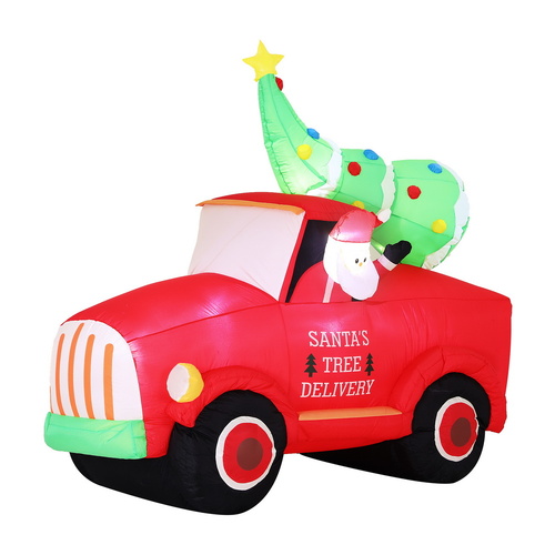 Jingle Jollys Christmas Inflatable Santa Truck 1.6M Height LED Decorations Illuminated - Main Image