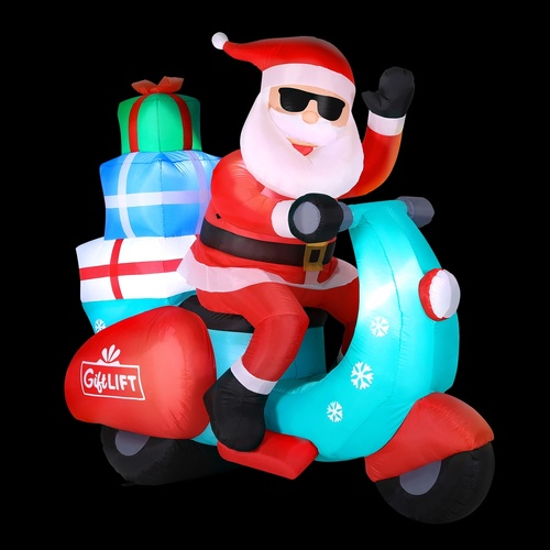Jingle Jollys Christmas Inflatable Santa Motorbike LED Illuminated Decorations - Main Image